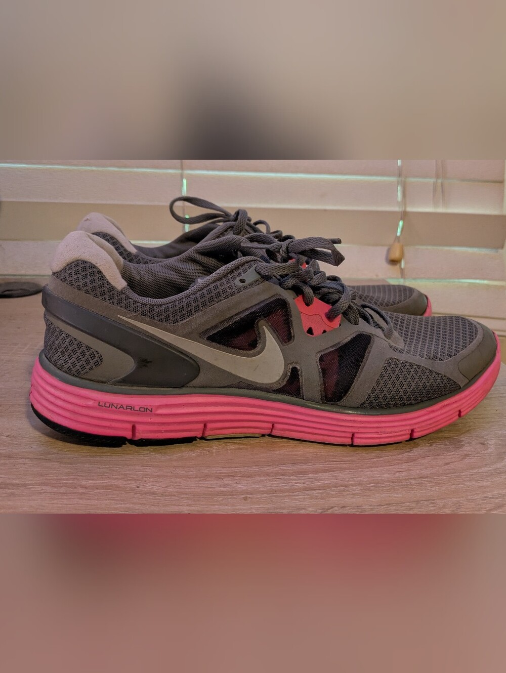 Nike LunarGlide+ 3 running shoes in gray and bright pink Women's Size 11